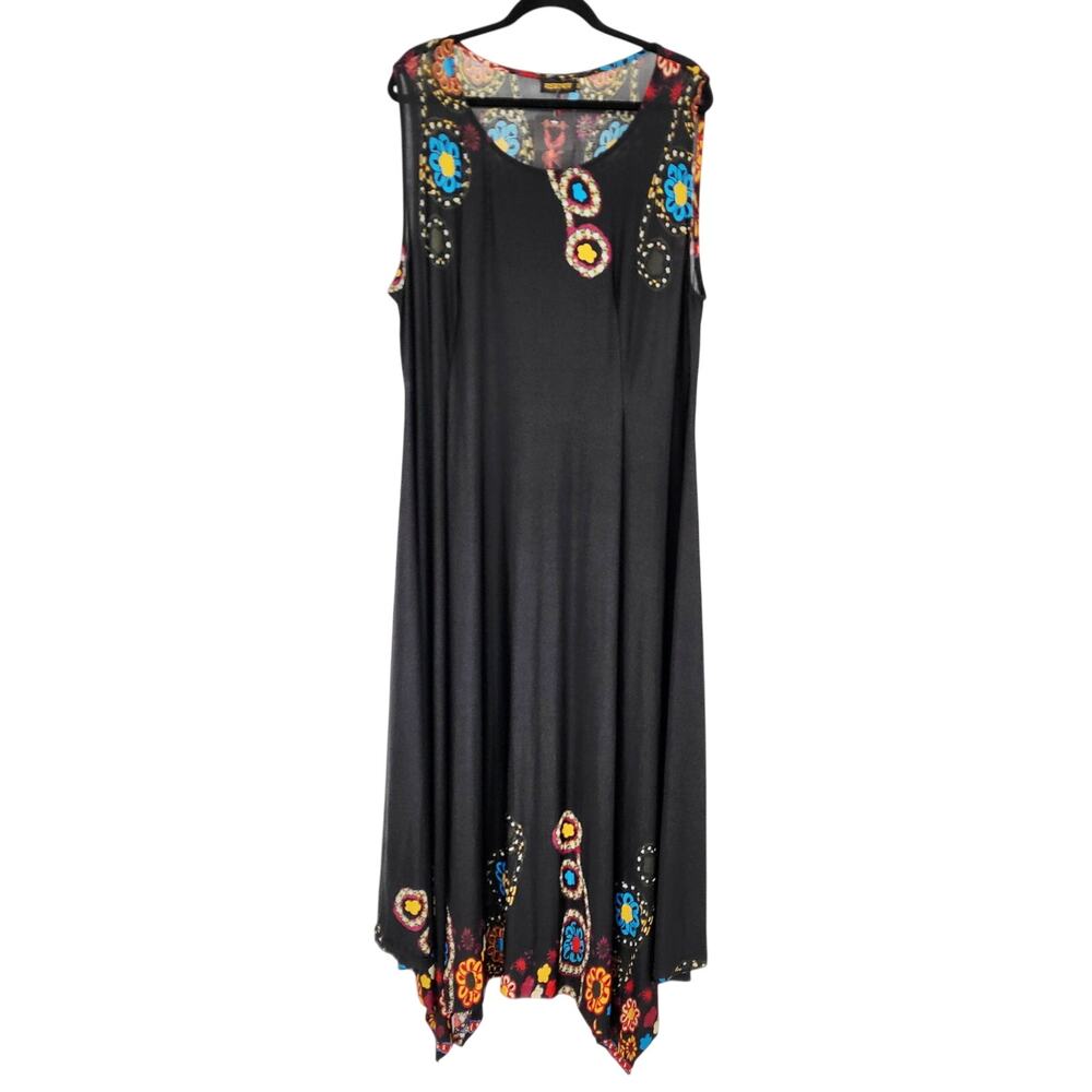 NWT Reborn Black Floral Print Neckline & Hem Sleeveless Maxi Dress Plus Size 3XL